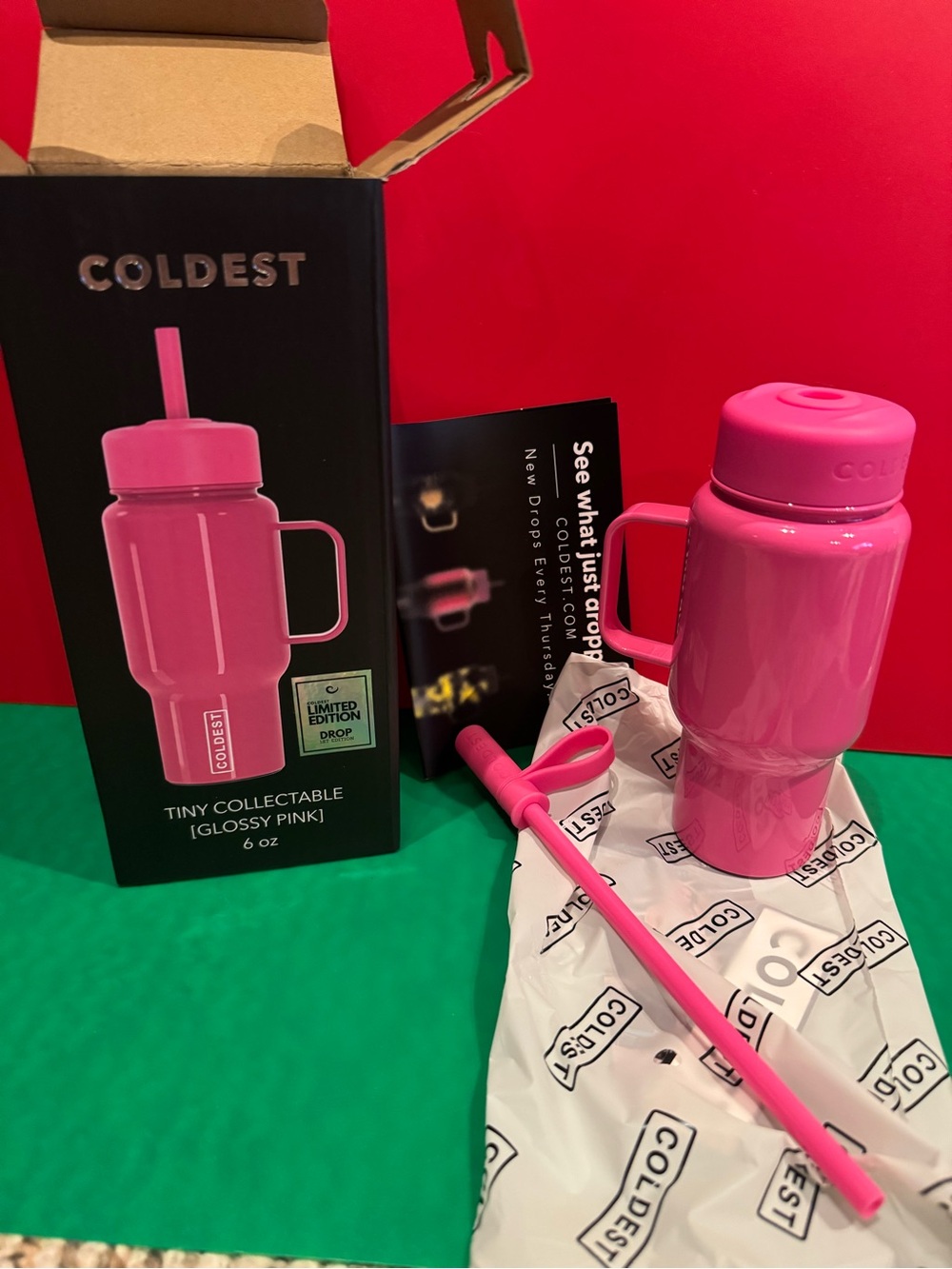Coldest Glossy Pink Tiny Collectable  Drink Mug with Straw - 6 oz - Picture 3 of 8